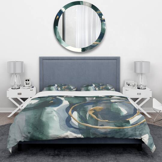 Designart 'Indigo and Gold III' Geometric Bedding Set - Duvet Cover & Shams
